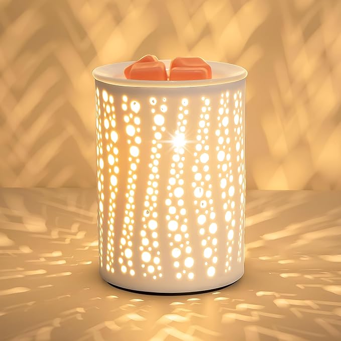PALANCHY Wax Melt Warmer Ceramic Oil Burner Electric Candle Wax Warmer Burner Melter Fragrance Warmer for Home Office Bedroom Aromatherapy Gift & Decor 2 Bulbs Included Gift Box Packaged