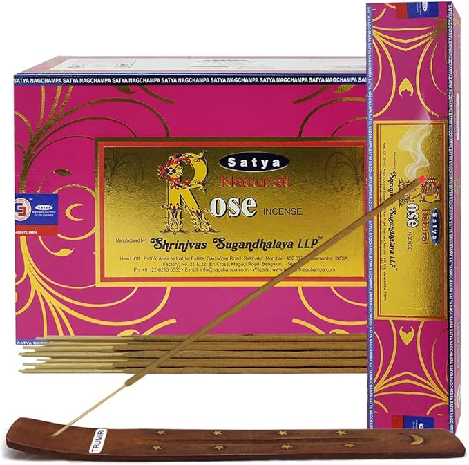Natural Rose Incense Sticks and Incense Stick Holder Bundle Insence Satya