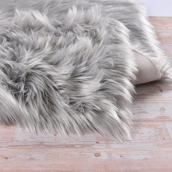 Large Area Rugs 9x12 Living Room Grey Fluffy Rug Faux Sheepskin Washable Fuzzy Fur Rugs for Bedroom Rectangle Nursery Rug