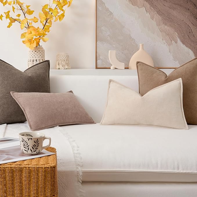 Kevin Textile Waterproof Decorative Pillow Covers Camel 26x26 Inch Pack of 2 Soft Boucle Textured Euro Pillowcases Elegant Accent Pillows for Couch Sofa Chair Bed Home Decor Indoor Outdoor