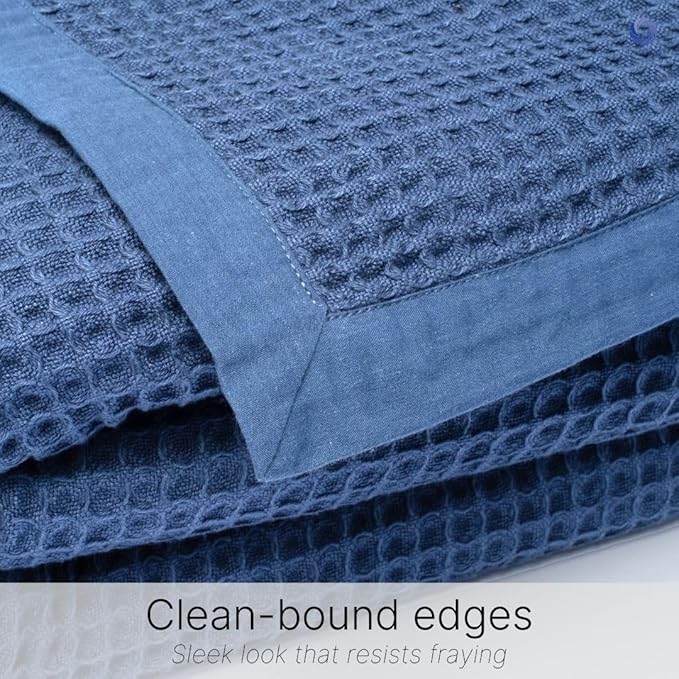 GOTS Certified Organic Cotton Waffle Weave Blanket, King Bed Size,108"X90" Cozy Throw Blanket for Couch, Modern Home Decor, Throw Blankets,Comfy Waffle Blanket Soft Bed Blankets-Navy Blue