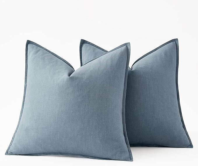 MIULEE Decorative Linen Pillow Covers 18x18 Inch Blue Grey Boho Farmhouse Neutral Couch Throw Pillows for Bed Pack of 2 Accent Coastal Modern Pillowcase Summer Sofa Livingroom Home Decor