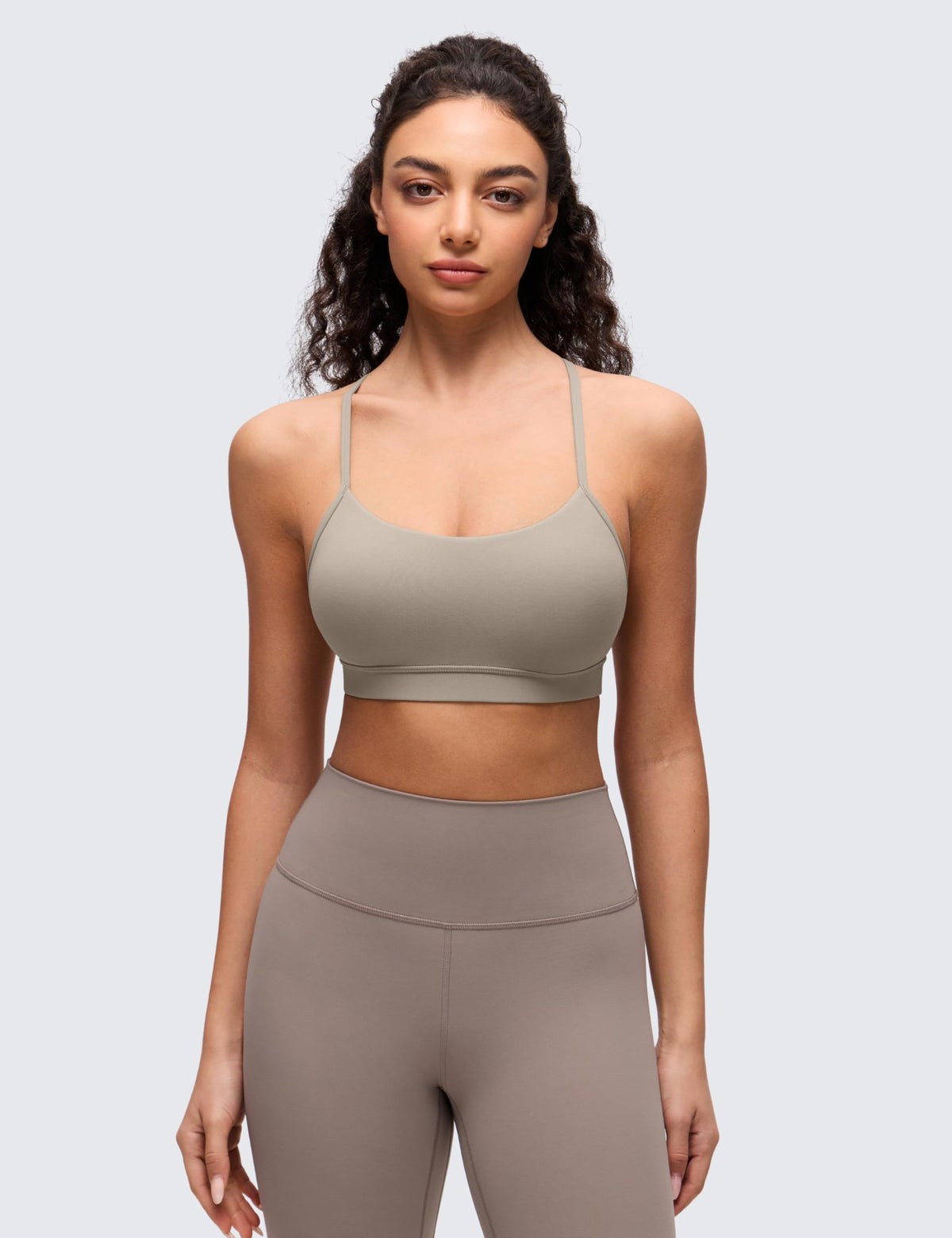 CRZ YOGA Butterluxe Y Back Sports Bras for Women - Padded Racerback Low Impact Spaghetti Thin Strap Workout Yoga Top Warm Ash Grey Small