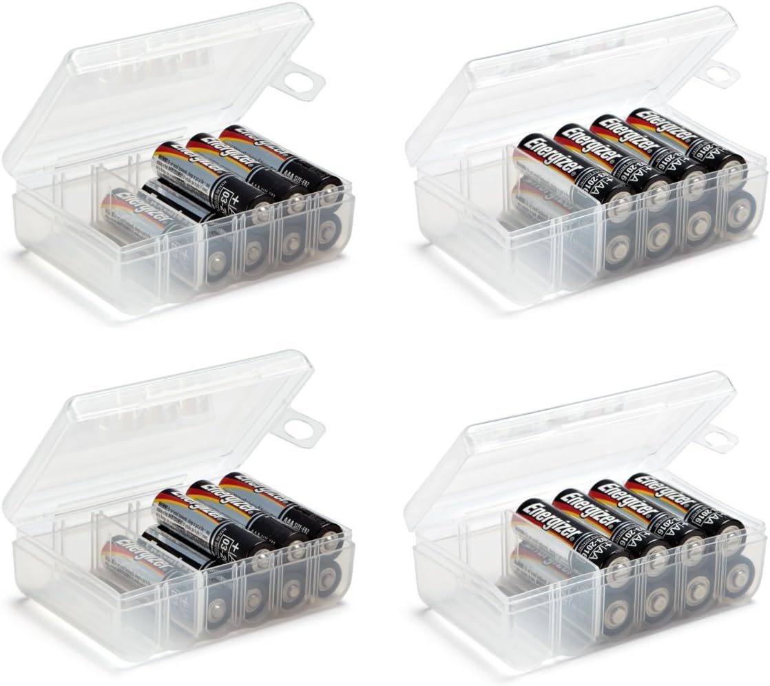 GlossyEnd Set 4 of - Two AA and Two AAA Battery Storage Box, Battery Storage Case, Battery Holder Clear