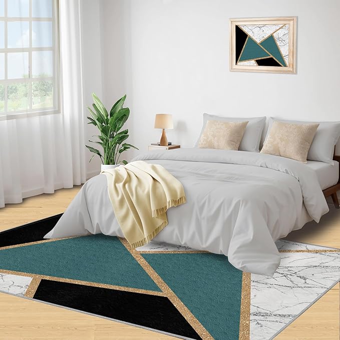 Geometric Marble Rugs for Living Room Abstract Marble Area Rug Light Luxury Geometric Patchwork Carpet Mid-Century Simple Rug for Hardwood Floors Office 8x10ft