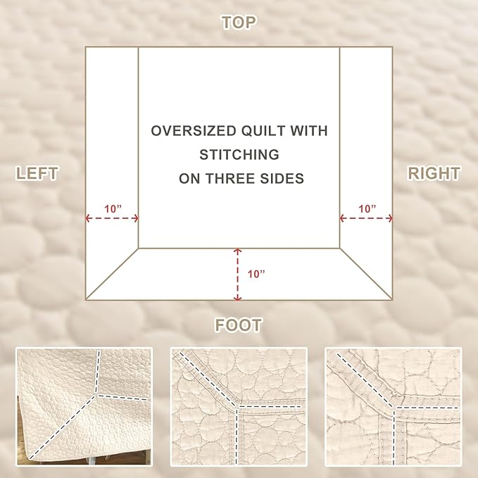 Sanracie Oversized King Quilt Bedding 128"x120",Wheat Colored 100% Cotton Cal King Quilt Bedspread Set 3Pcs Circular Quilting Super King Bedspread Coverlet Sets for All Season Lightweight Soft