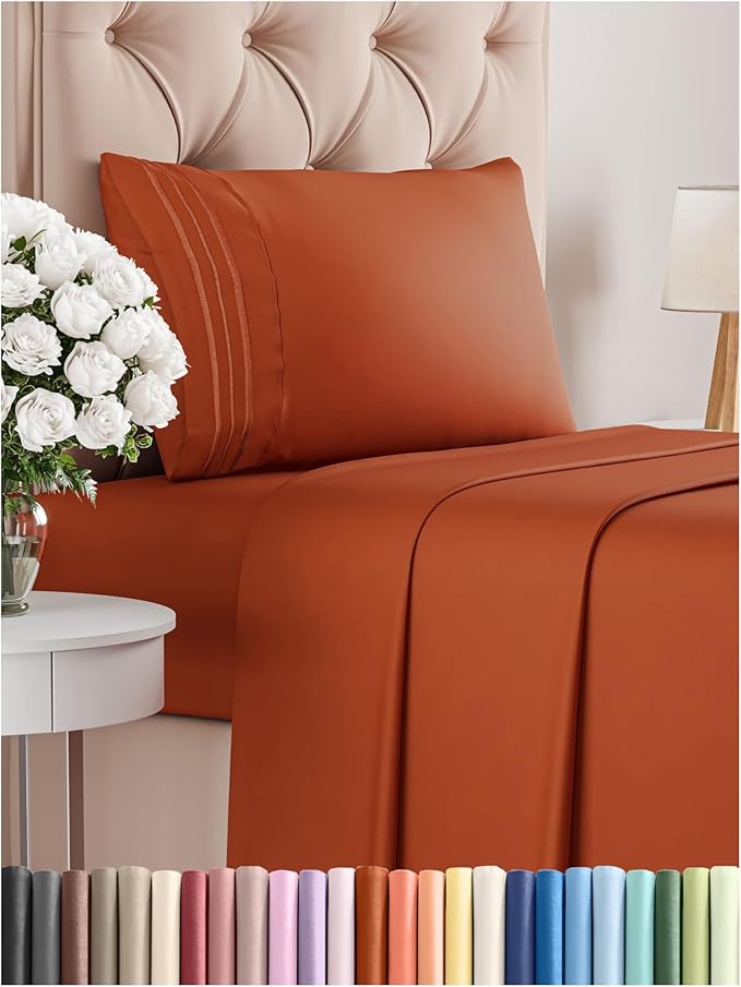 Twin XL Size 3 Piece Sheet Set - Comfy Breathable & Cooling Bed Sheets Set - Hotel Luxury Bedding for Women, Men, Kids, Teens, Boys & Girls - Deep Pockets, Soft, Wrinkle Free - Oeko-Tex - Terracotta