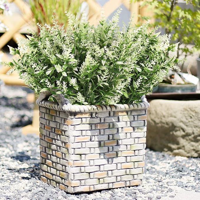 RECUTMS Artificial Plants Lavender, 8 Bundles Outdoor UV Resistant Greenery Fake Shrubs Simulation Plants Indoor Outside Hanging Planter Home Garden Decor (White)