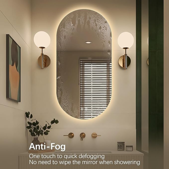 Niccy Oval LED Bathroom Vanity Mirror, 48x24inch Frameless Backlit Mirror with Light, Smart Anti-Fog Waterproof Mirror with Memory Function Dimmable Lighted Mirror