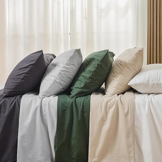 MEISHANG 100% French Pure Linen Sheets Queen Size - Bed Sheets 4 Piece Sets, Soft Durable Flax Linen, Anti-Tear Breathable Oeko-Tex Certified with 16" Deep Pocket (Silver Grey)