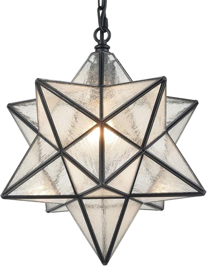 14'' Moravian Star Pendant Light Seeded Glass Star Lights with Adjustable Hanging Chain Light for Kitchen Bedroom Dining-Dimmable