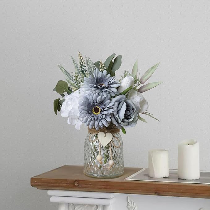 Leftover Fake Flowers in Vase with a Flower Arrangement,Silk Artificial Flowers in Vase,Dining Table Centerpiece Decor,Flower Arrangements for Home Decor,Kitchen Decor