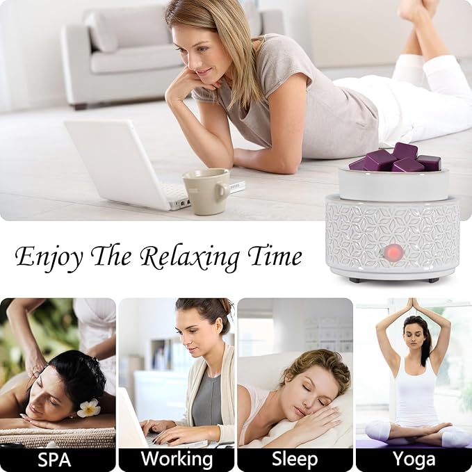 Electric Wax Melt Warmer 4-in-1 Candle Warmer for Scented Wax Melter Cute Ceramic Fragrance Wax Burner for Home Office Bedroom Deco Gift for Women White.