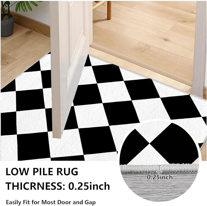 Checkered Rug, Black White Rug, Washable Rugs 4x6, Geometric Rhombus Plaid Area Rugs, Grid Gingham Carpet for Living Room Non Slip Home Decor