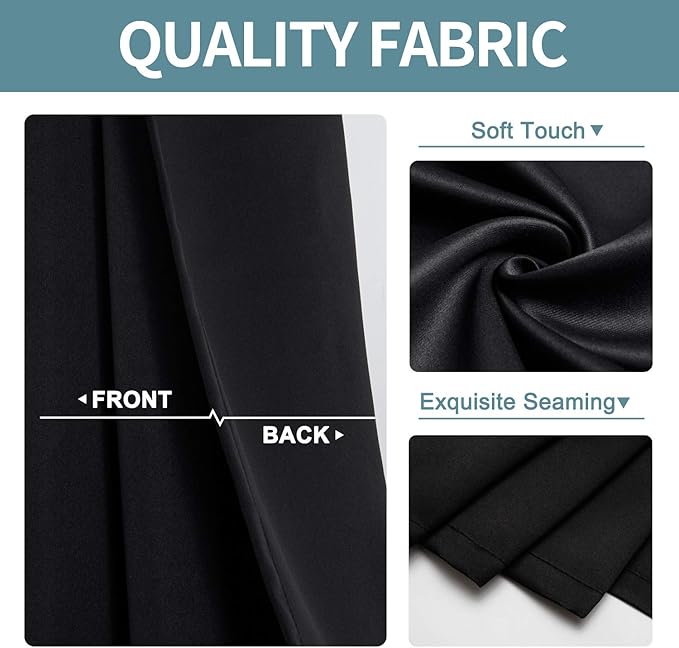 ChrisDowa Small Window Curtains for Kitchen and Bedroom - Grommet Short Thermal Insulated Room Darkening Curtains (2 Panels, Black, 42 x 36 Inch)