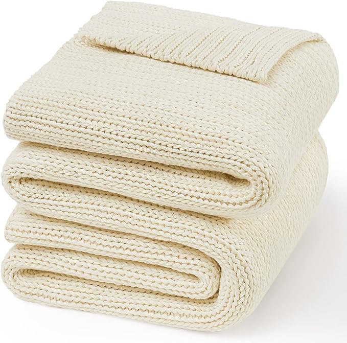 Guohaoi Knitted Weighted Blanket for Adults (Cream 48"x72" 15lbs) No Beads Cooling Throw Blanket for Hot Sleepers, Home Decor Breathable Chunky Knit Heavy Blanket Use on Full Size Bed