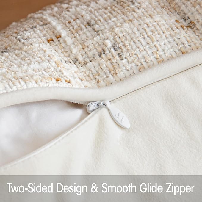 a moment Christmas Beige Reversible Pillow Covers 2 Pack - Farmhouse Chenille Throw Pillows, Neutral Textured Decorative Throw Pillow Covers with Border for Couch Sofa Bed (12x20 Inch, No Insert)