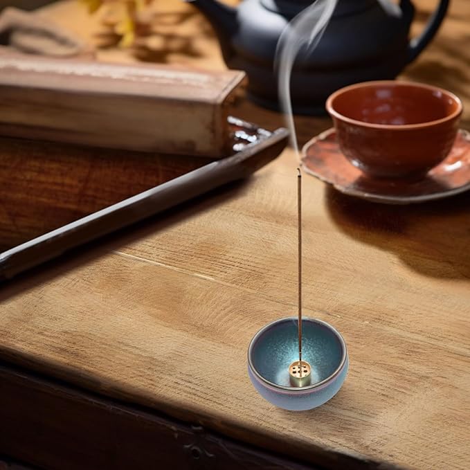 Ceramic Incense Burner Holder for Sticks, Handmade Incense Cone Holder for Coil, Sage Cones, Ash Catcher, Smudge Bowl for Yoga Meditation Room Décor