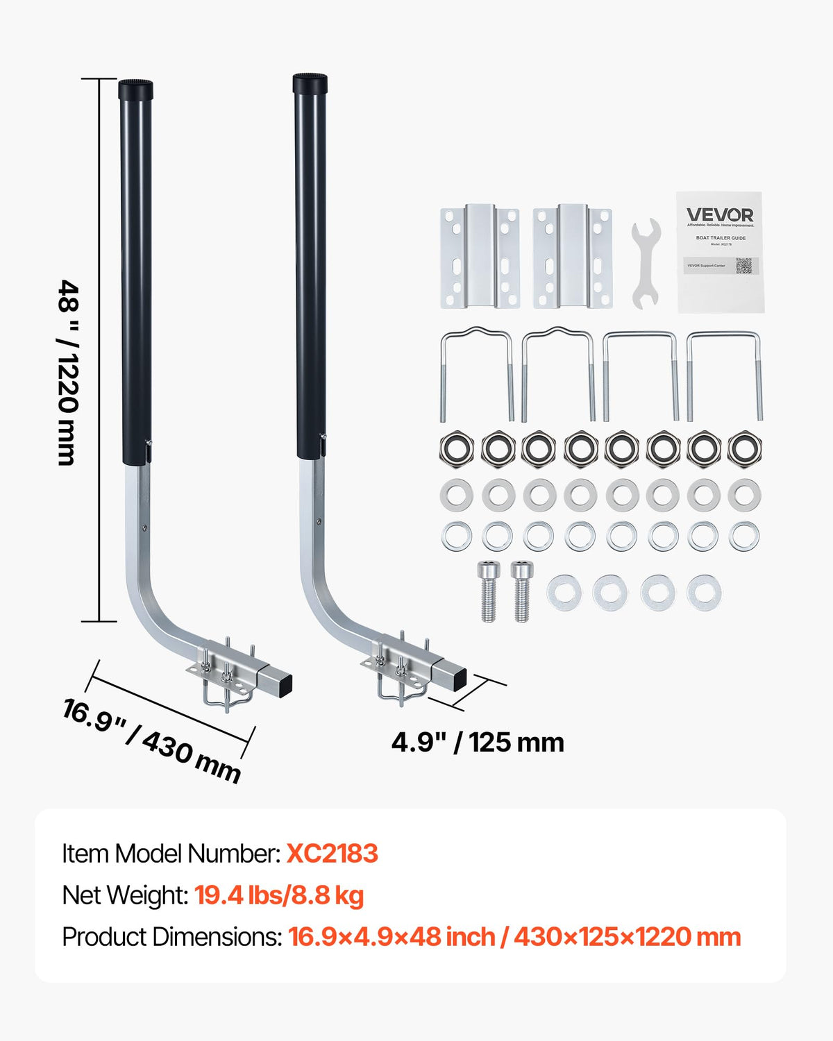 VEVOR Boat Trailer Guides, 40 in/48 in Height Guide Poles, 2PCS High-Hardness Steel Trailer Guide-Ons, Adjustable Guide Poles with PVC Pipes, for Ski Boats, Compact Fishing Boats, Small Sailboat