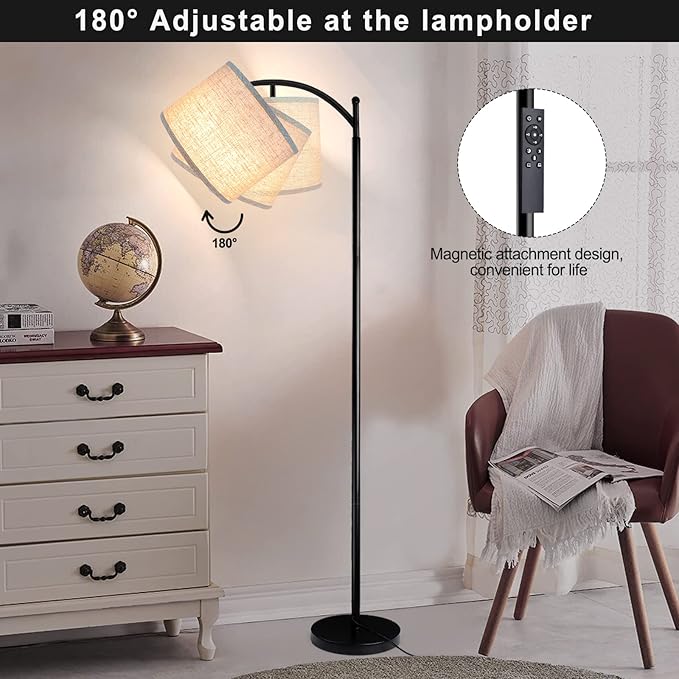 ROTTOGOON Floor Lamp for Living Room, 4 Color Temperature LED Floor Lamp with Remote Control & Foot Switch, LED Bulb Included, Modern Standing Lamp for Bedroom, Study Room, Office - Black