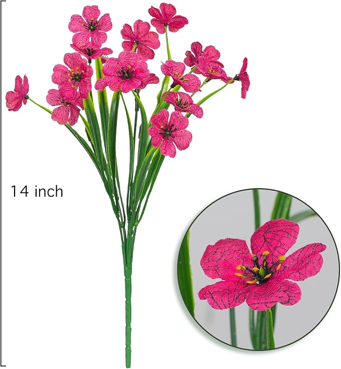 Outdoor Artificial Flowers 21 UV Resistant Bundles Fake Flower Plastic Plants Faux Silk Flowers Porch Hanging Garden Porch Window Box Decorating (Rose Red)