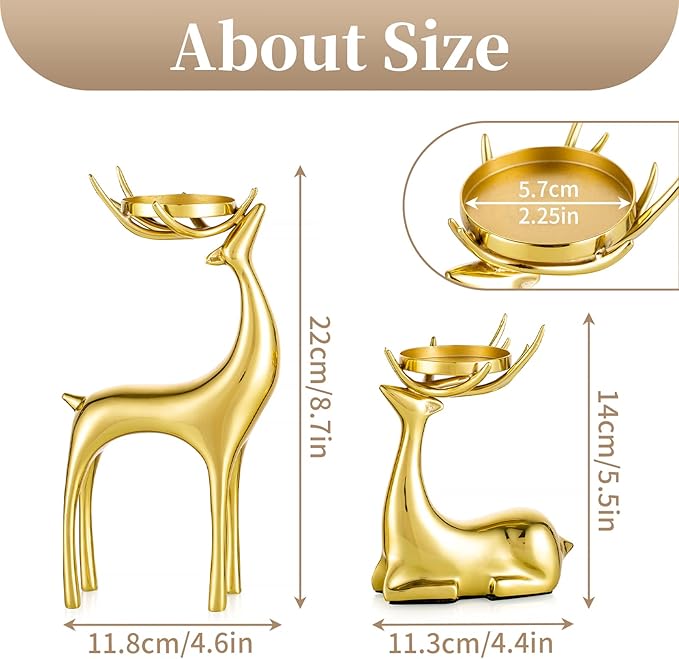 Sziqiqi Gold Reindeer Candle Holder for Pillar Candles Brass Reindeer Tealight Candle Holders Copper Deer Gift Christmas Decor for Table Centerpiece Living Room Mantle Decoration