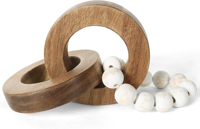Oakrain Wood Chain Link Decor, Handmade Carved Knot Decor, Minimalist Home Décor Accents, Shelf Coffee Table Decor, Natural Boho Farmhouse Rustic Home Decor, Best Housewarming Gifts (8.86 inch)