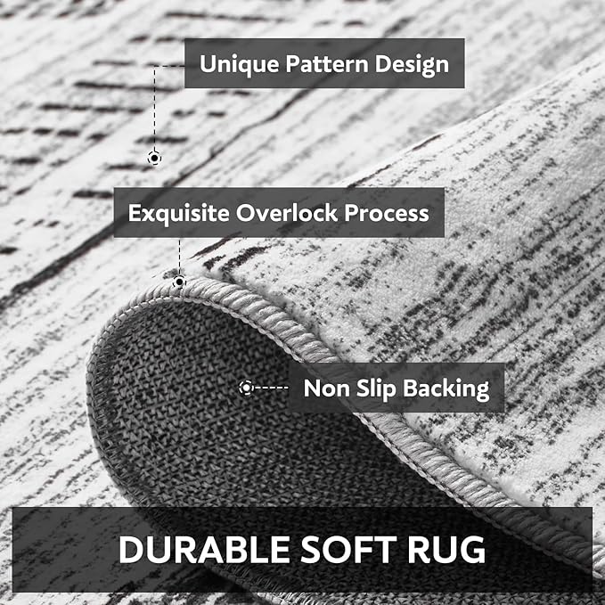 10x14 Area Rugs for Living Room Machine Washable Rug Distressed Indoor Carpet Neutral Moroccan Boho Rug Ultra Soft Area Rug for Bedroom Dining Room Playroom Office, Black