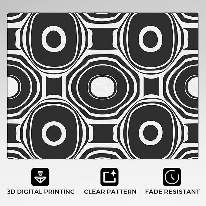 Black and White Geometric Rugs for Home Decor, 4x6 ft, Ring Circle Area Rugs for Living Room, Soft Non Slip Washable Modern Abstract Carpet Bedroom Decorations Dt-Ghf-31