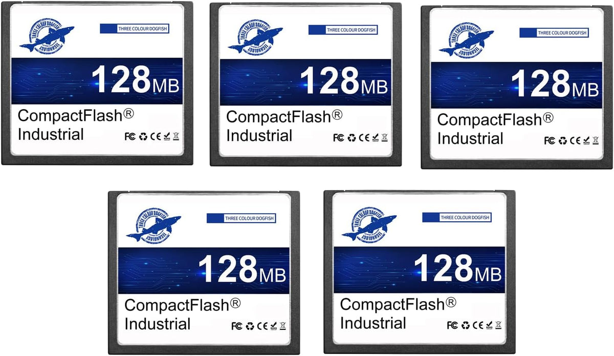 THREE COLOUR DOGFISH 128MB 5 Pack FAT16 Dogfish Compact Flash Memory Card High Performance Industrial CF Type I Card