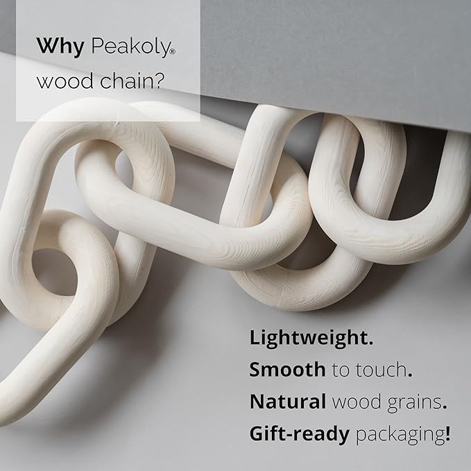 Wood Chain Link Decor - White Wooden Decorative Objects for Shelves, Coffee Table Sculpture, Book Shelf Accessories, Modern Shelf Decor Accents, Console or Entryway Table Decorations