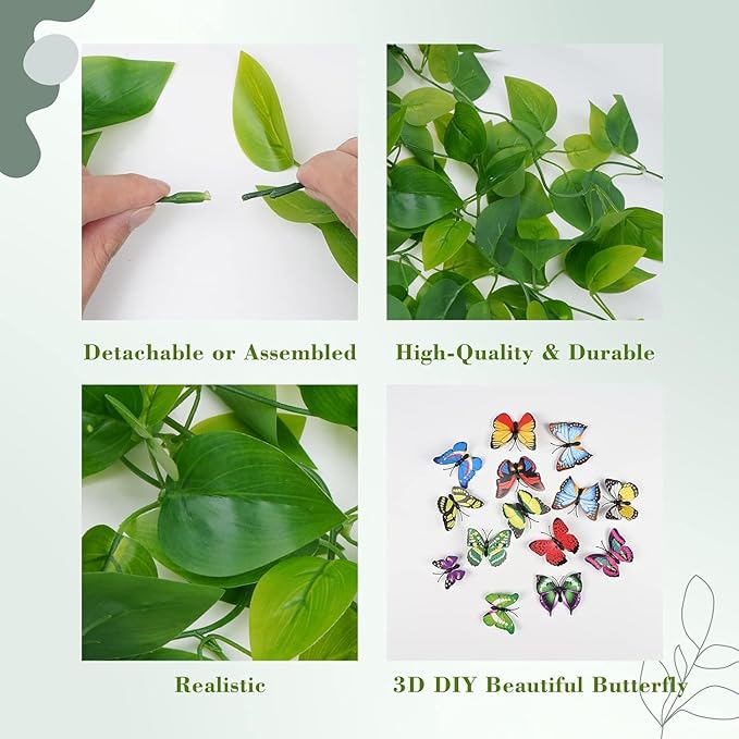 BLEUM CADE Fake Hanging Plants, 4pcs Artificial Hanging Plant, Faux Pothos Vines Greenery for Wall Home Living Room Office Indoor Outdoor Decor (No Baskets)
