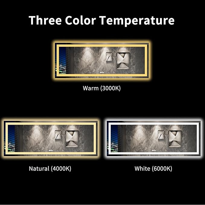 LOAAO 96X36 LED Bathroom Mirror with Lights, Anti-Fog, Dimmable, Backlit + Front Lit, Lighted Bathroom Vanity Mirror for Wall, Memory Function, Tempered Glass, Shatter-Proof, ETL Listed