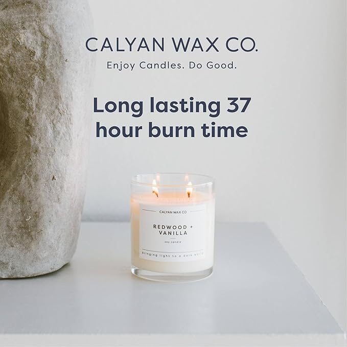 Calyan Wax Co. Mahogany & Cashmere 2 Wick Scented Candle - 37 Hour Burn - Luxury Non Toxic Soy Wax Candles - Long Lasting Large Glass Jar Candle for Home - 8.8oz