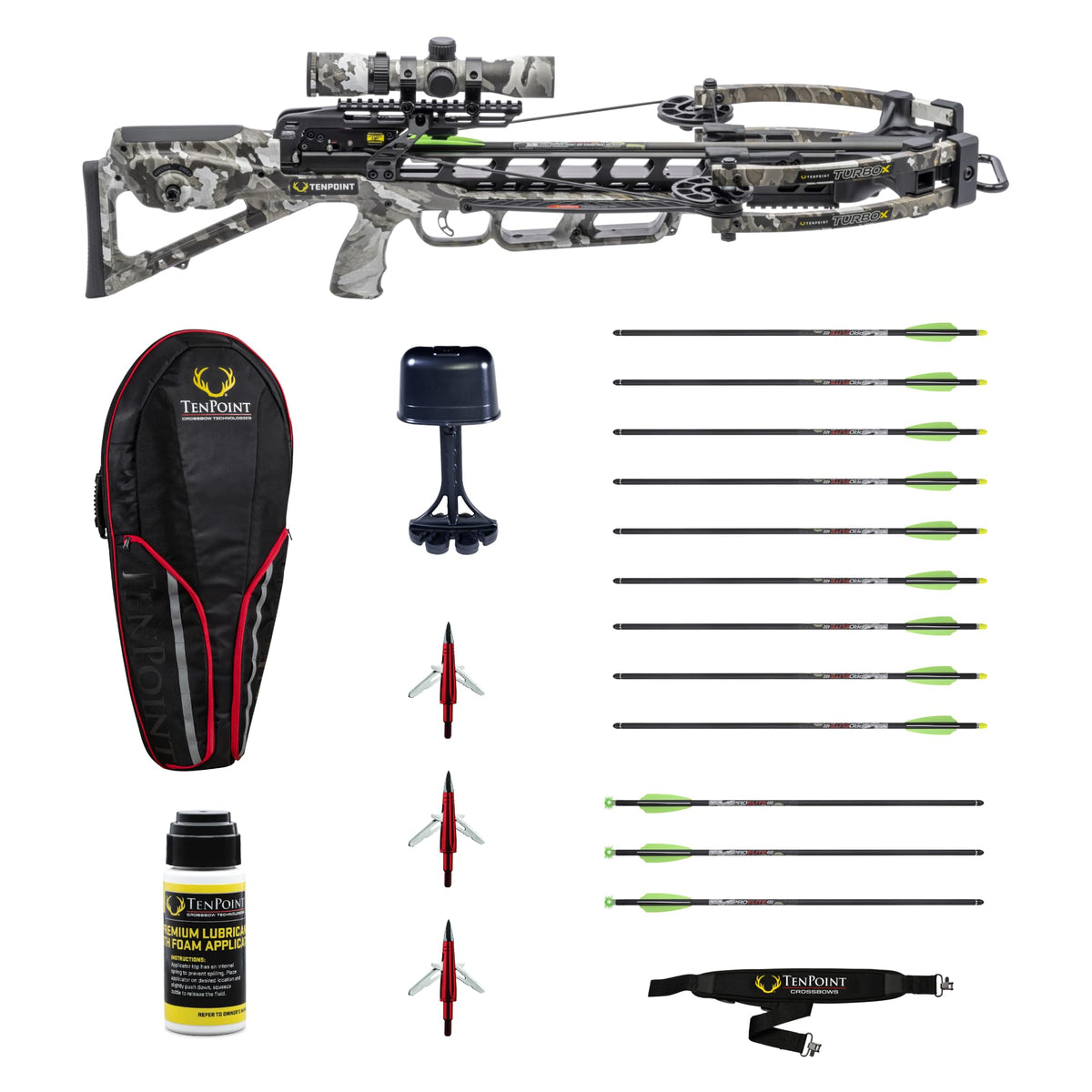 TenPoint Turbo X Crossbow Bundle, Vektra - 415 FPS - Includes 100-Yard RangeMaster 100 Scope, ACUslide Crank Cocking & Safe De-Cocking System, Accessory Kit & Narrow Soft Case