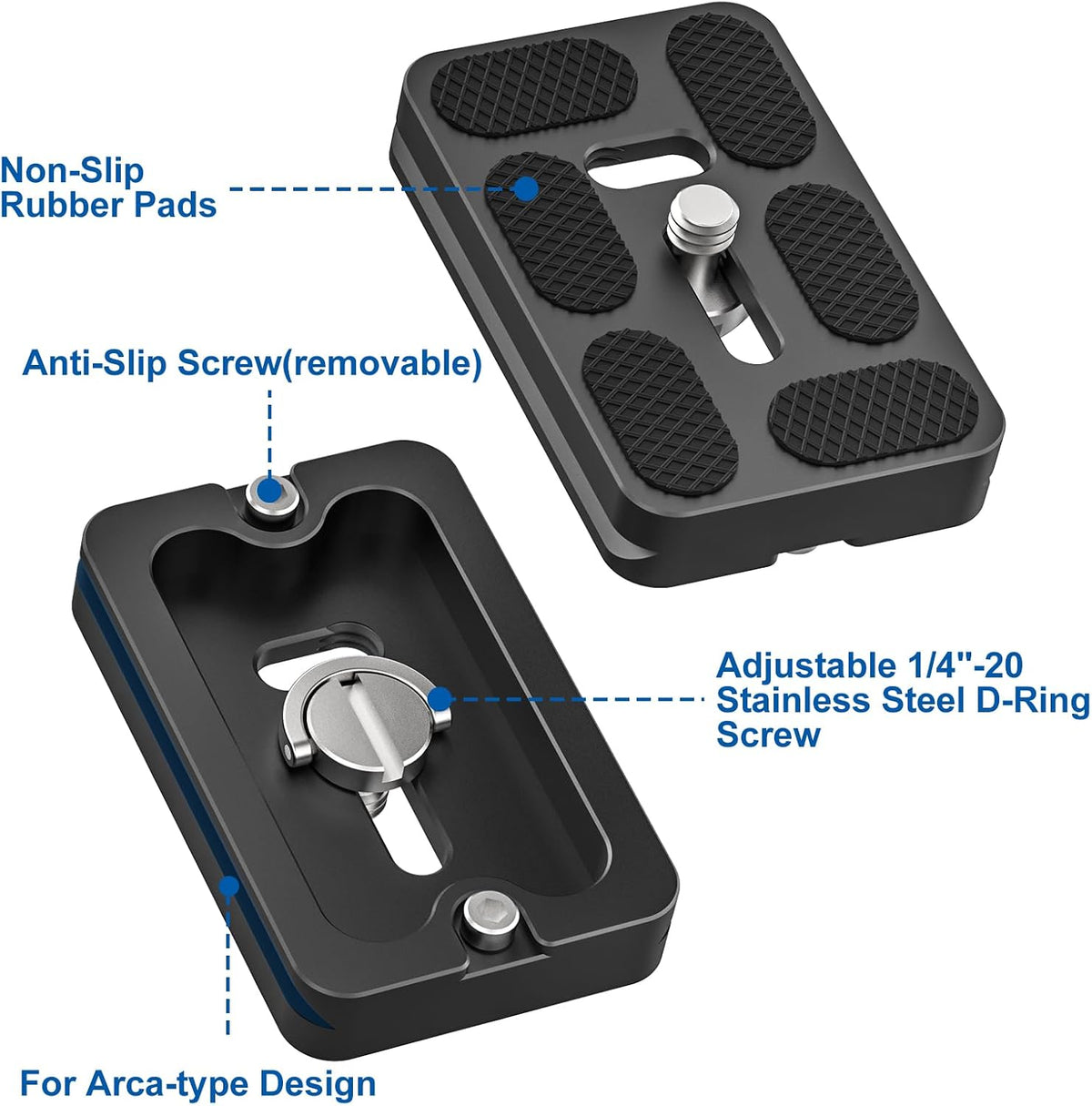 CAVIX PU-60 1/4-20 (37g) Aluminum Alloy Universal Arca-Swiss Quick Release Plate Includes Screw, Compact & Lightweight