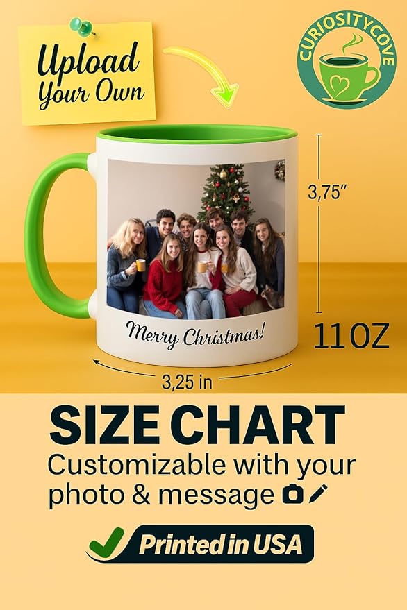 Personalized Coffee Mug | Custom Photo, Text, or Logo Cup (11oz, Lime Green Rim, Inner, and Handle) |Dishwasher & Microwave Safe |Unique Gift for Men & Women –Taza Personalizada