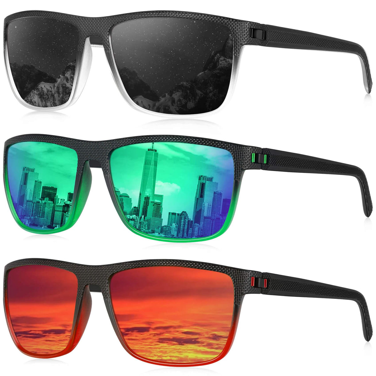 KALIYADI Polarized Sunglasses Men, Lightweight Mens Sunglasses Polarized UV Protection Driving Fishing Golf (Black Clear/Black Green/Black Red)