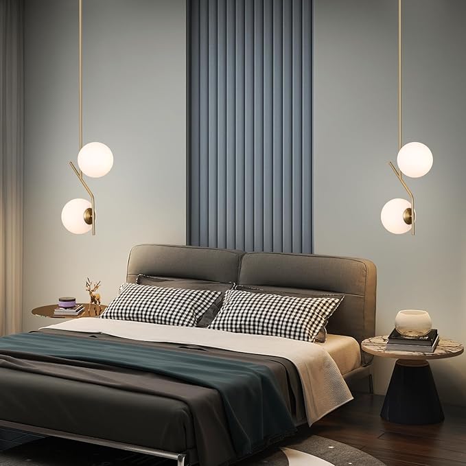 SeeU Brass Pendant Lighting 2 Light Chandelier Gold Globe Pendant Light Fixture Indoor Hanging Light Fixture for Kithchen Island Dinning Room Bedroom