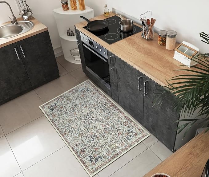 Keen Home Design 2x3 Rug - Machine Washable Entry Rug with Non-Slip Backing, Ideal for Enteryway, Kitchen, Bathroom, Laundry Room - Vintage, Easy Clean, Durable, Low Pile Rug - (2' x 3')