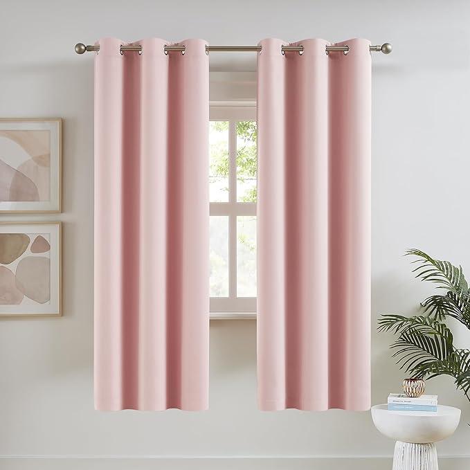 DUALIFE Pink Curtains for Bedroom 72 Inch Length Darkening Curtains for Girls Room Decoration Baby Pink Thermal Insulated Blackout Window Drape 42''x72'' Set of 2 Panels Grommet Top