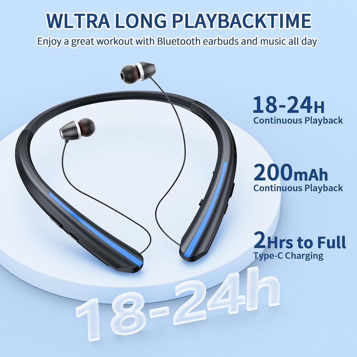 ZIQOPGD 2026 Headset IPX5 22H Neckband Retractable Bluetooth Headphones Upgrade - Wireless with Mic, Sweatproof