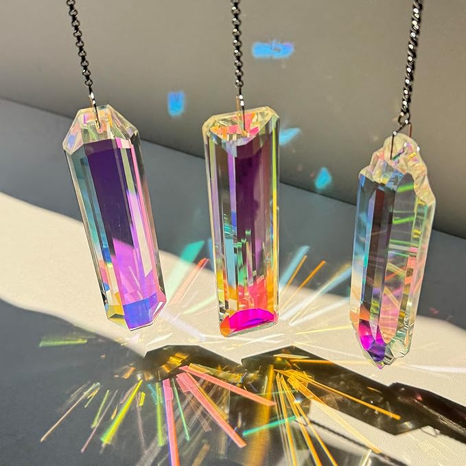 3PCS 5" Large Crystal Sun Catcher Prisms, Hanging Suncatchers with Glass Prism, Rainbow Maker for Room, Windows,Garden,Fantasy Aesthetic Home Decor. (YGBS01)