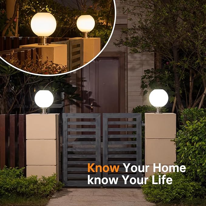 Solar Post Cap Lights, 15.7" Outdoor Fence Pedestal Globe Post Lamp Stainless Steel IP65 Waterproof External Column Lights, Vintage LED dimmable Pillar Lights for Farmhouse Lawn Road Driveway