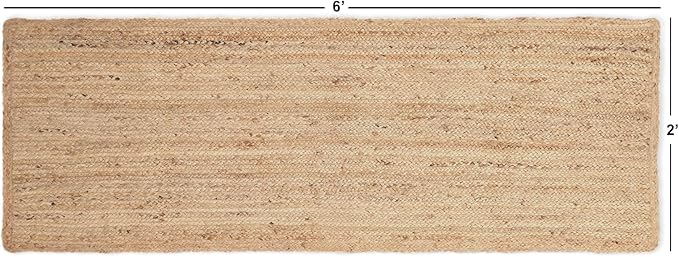 REDEARTH · Area Runner Rug - 2'x6' Braided Natural Jute with Non-Skid Backing - Handwoven Rectangular Boho Rug for Bedroom, Kitchen, Living Room - Farmhouse Aesthetic Home Decor - Handmade Carpet