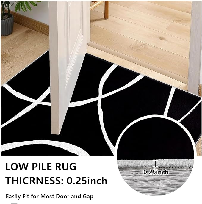 Black and White Rugs, Abstract Rug, Modern Minimalist Rug, Curved Line Design Carpet, Black and White Abstract Rugs Washable Non Slip Home Decor 7x10