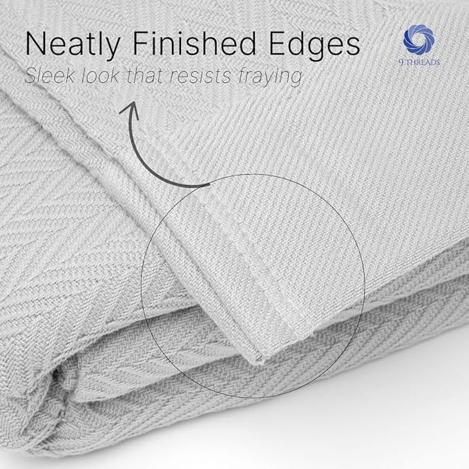 100% Cotton Herringbone Weave Blankets, 66"X90" Twin, Throw Blanket for Bed,All Season Cotton Blanket, Cozy Blanket,Throws Bed Blanket, Throw Blanket for Couch,Modern Home Decor -Light Grey