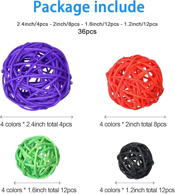 Patelai 36 Pcs Wicker Rattan Balls Decorative Balls for Vase Centerpiece Bowls Orbs Filler for Home Decor,4 Sizes(Orange, Purple, Black, Neon Green)