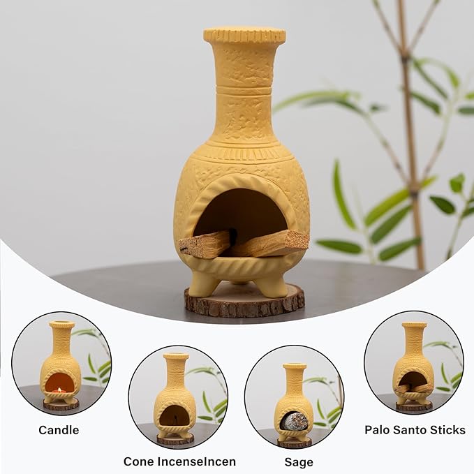 Handcrafted Terracotta Palo Santo Burner - Mexican Style Chiminea Clay Incense Dish & Anxiety Relief, Mini Aromatic Home Altar with Chimney Design, Meditation Gift for Women/Mom