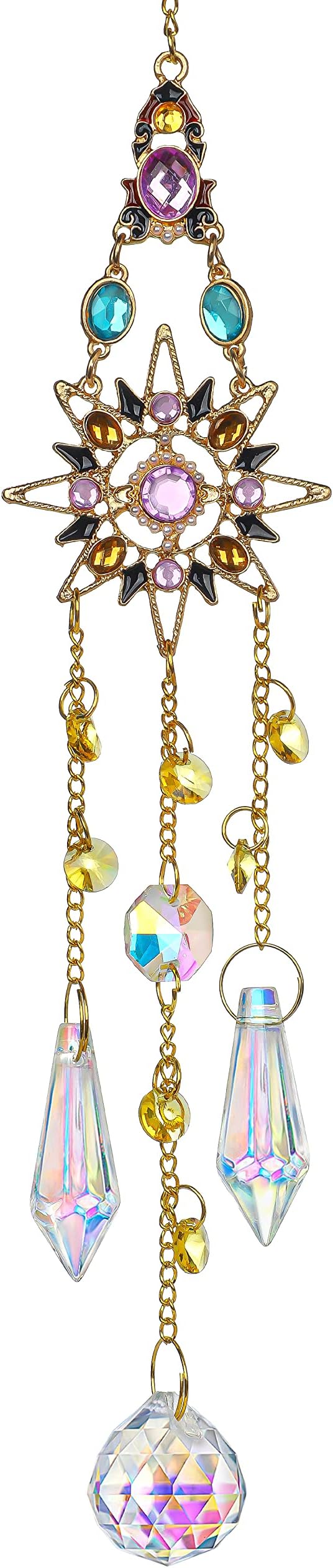 Hanging Sun Catchers with Crystals, Glass Icicle Prisms Rhinestones Suncatcher, Rainbow Maker Pendant Indoor Window Home Car Decor Gift
